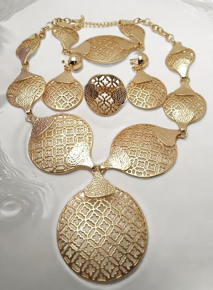 Designer-Inspired Egyptian African Women’s Bridal Necklace 4 Piece Set (Gold)