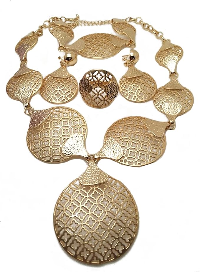 Designer-Inspired Egyptian African Women’s Bridal Necklace 4 Piece Set (Gold)