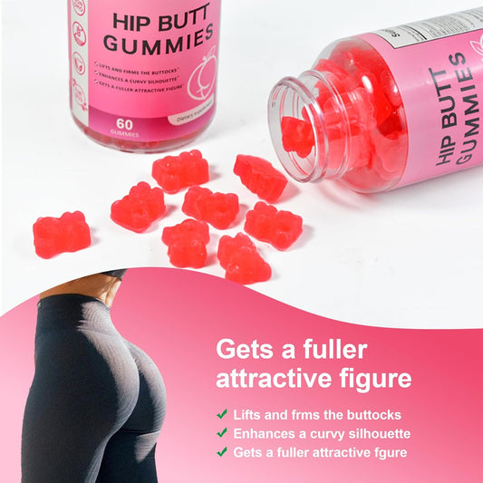 Hip Butt Gummies BBL Gummies Butt Lift Gummies for Women, with Vitamins A, B-6, C and E – 60 Count