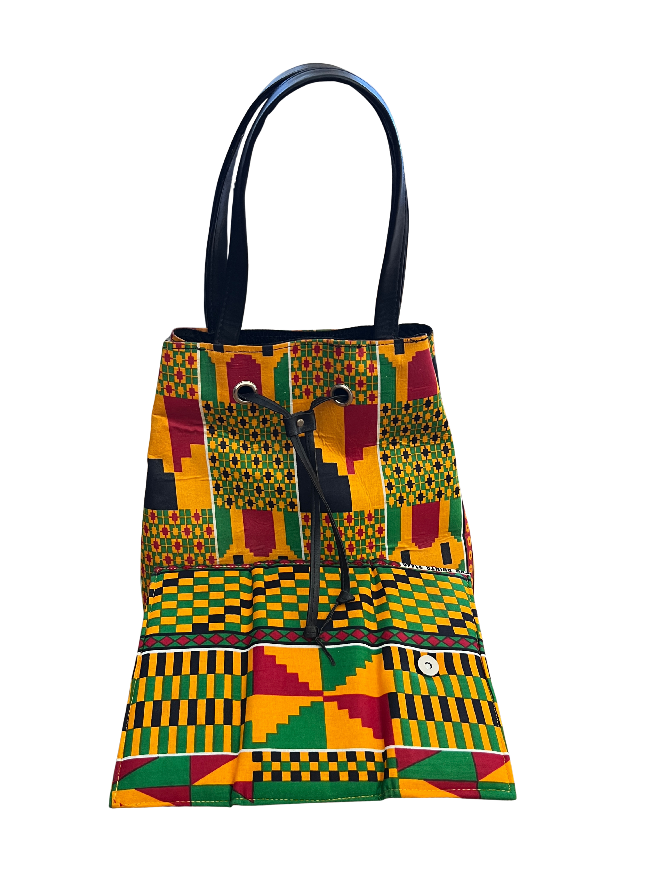 African Kente Print Bucket Shoulder Bag & Matching Wallet – Handmade Ankara Set
