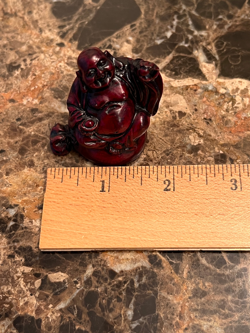 Vtg Red Resin Laughing Buddha Statue Miniature Laughing Hotei Feng Shui, 2"