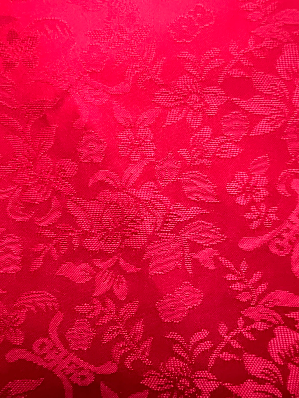 Vintage Red Embroidered Crane Kimono Robe, Crimson Floral Jacquard Satin Robe, Full Length Asian Inspired Dressing Gown