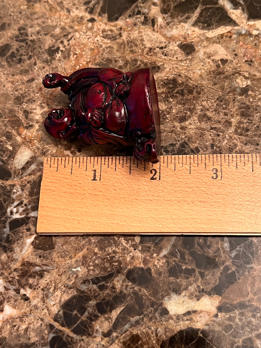 Vtg Red Resin Laughing Buddha Statue Miniature Laughing Hotei Feng Shui, 2"