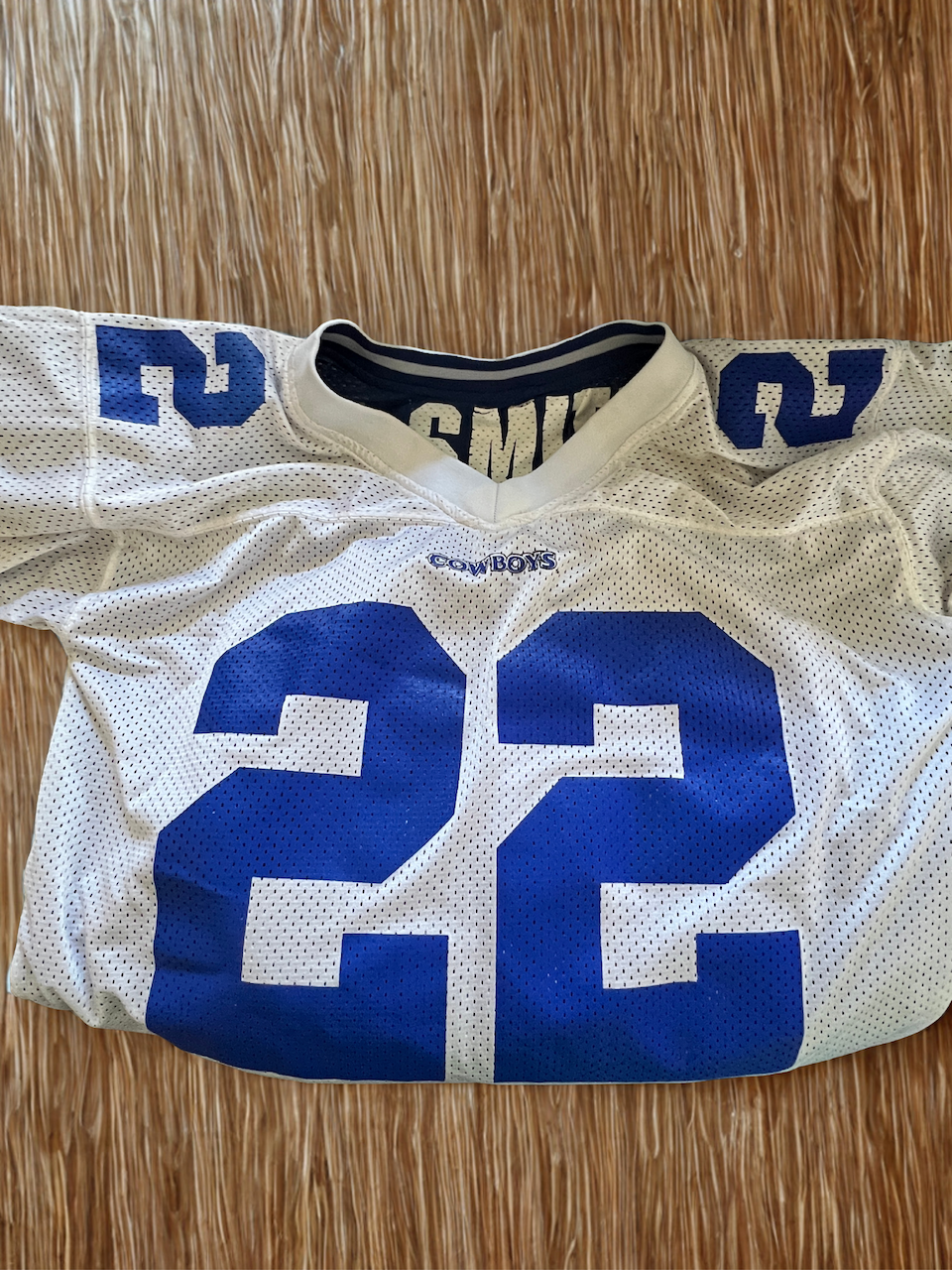 Iconic 90s Vintage Dallas Cowboys Emmitt Smith #22 Starter Jersey - White/Blue Mesh (Size 48/L)