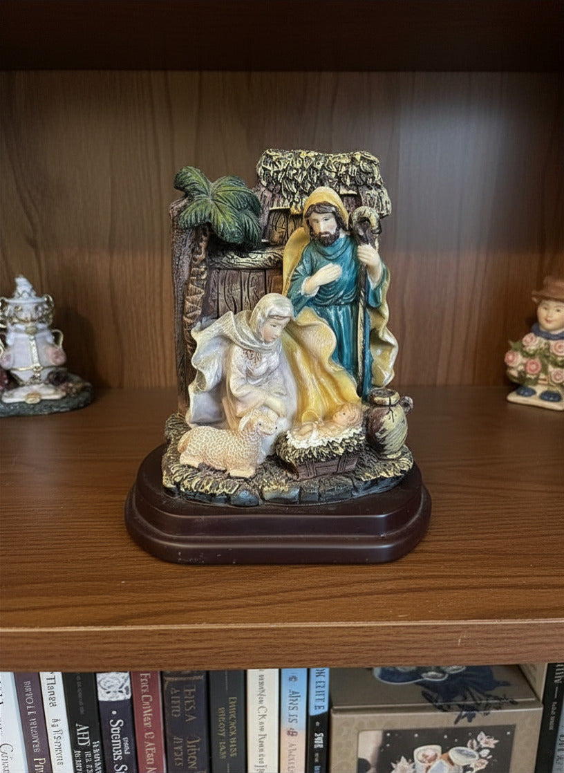 Hand-Painted Nativity Scene Figurine – Mary, Joseph, & Baby Jesus - A Timeless Christmas Centerpiece