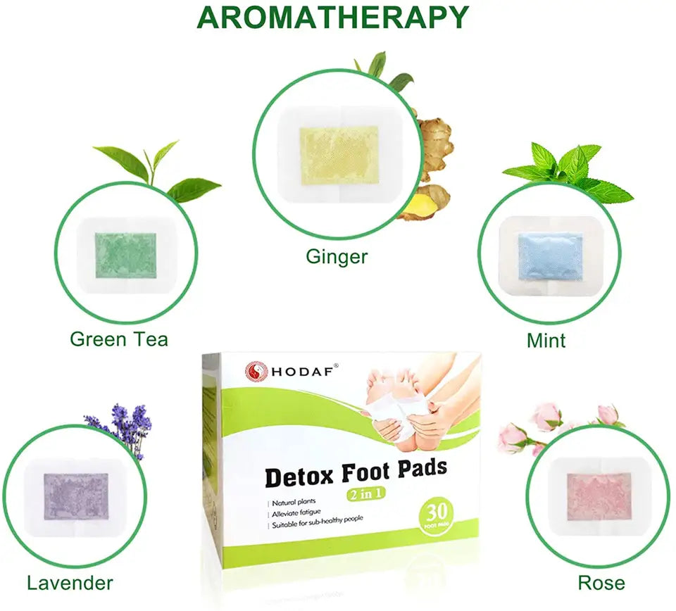 2-in-1 Natural Bamboo Vinegar Deep Cleansing Detox Foot Pads (5 Scents - 30 Pads/Box)