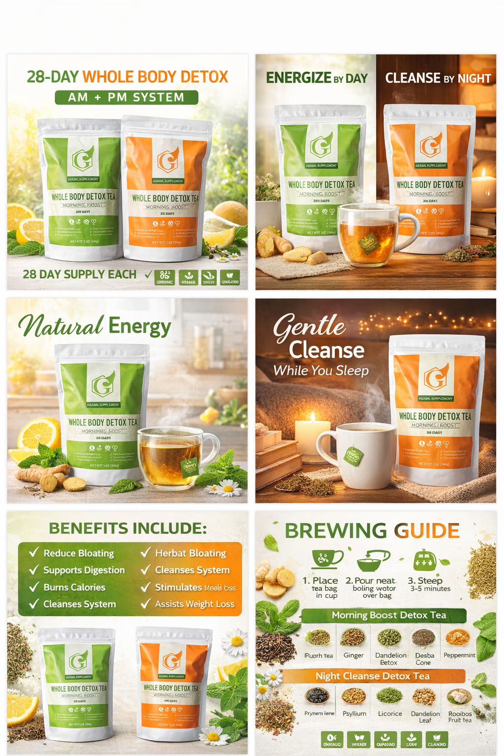 28-Day Whole Body Detox Tea - Morning Boost Detox Tea / Night Cleanse Detox Tea