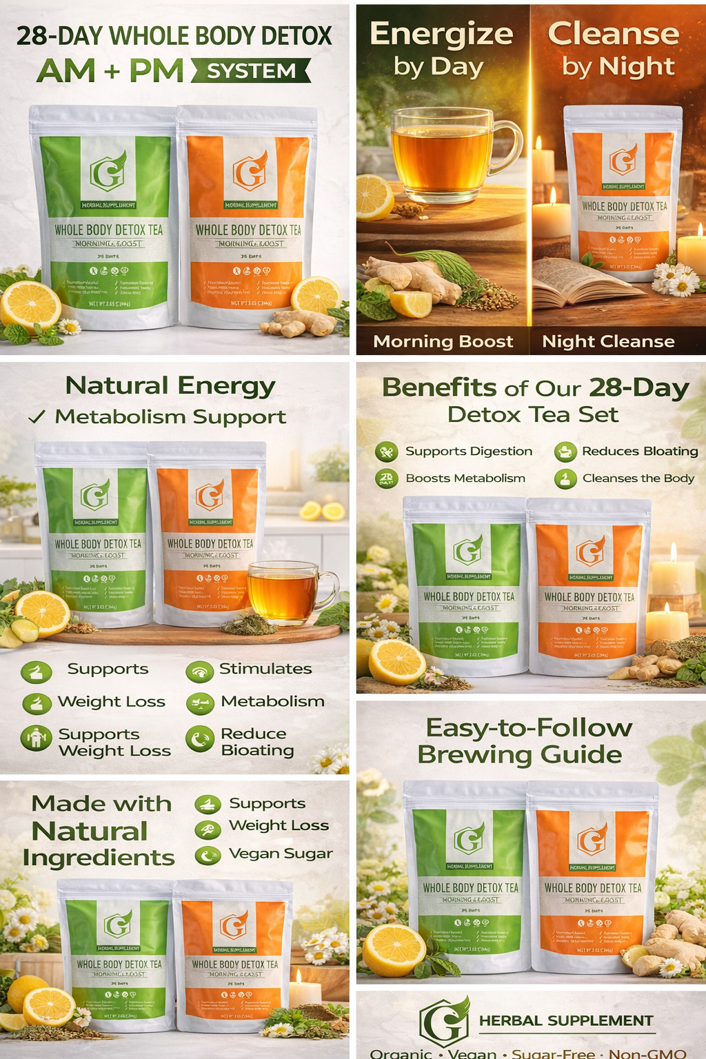 28-Day Whole Body Detox Tea - Morning Boost Detox Tea / Night Cleanse Detox Tea