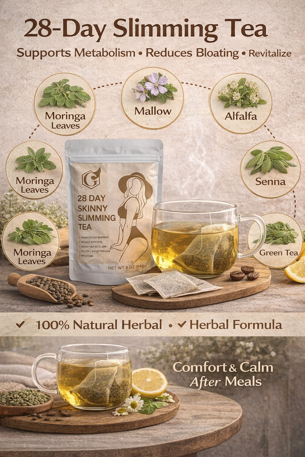 28 Day Slimming Tea • Herbal Detox, Metabolism & Bloating Support • Vegan, Sugar Free