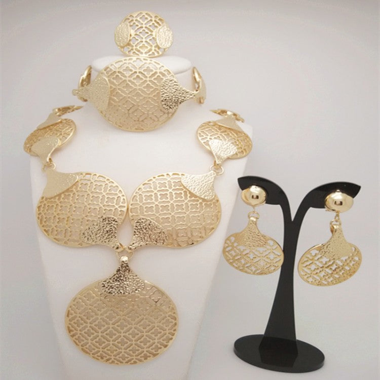 Designer-Inspired Egyptian African Women’s Bridal Necklace 4 Piece Set (Gold)
