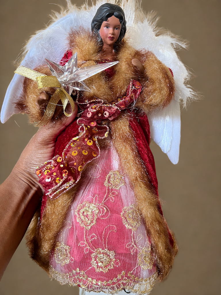 12" African American Angel Tree Topper, LED Color Changing Lighted Star