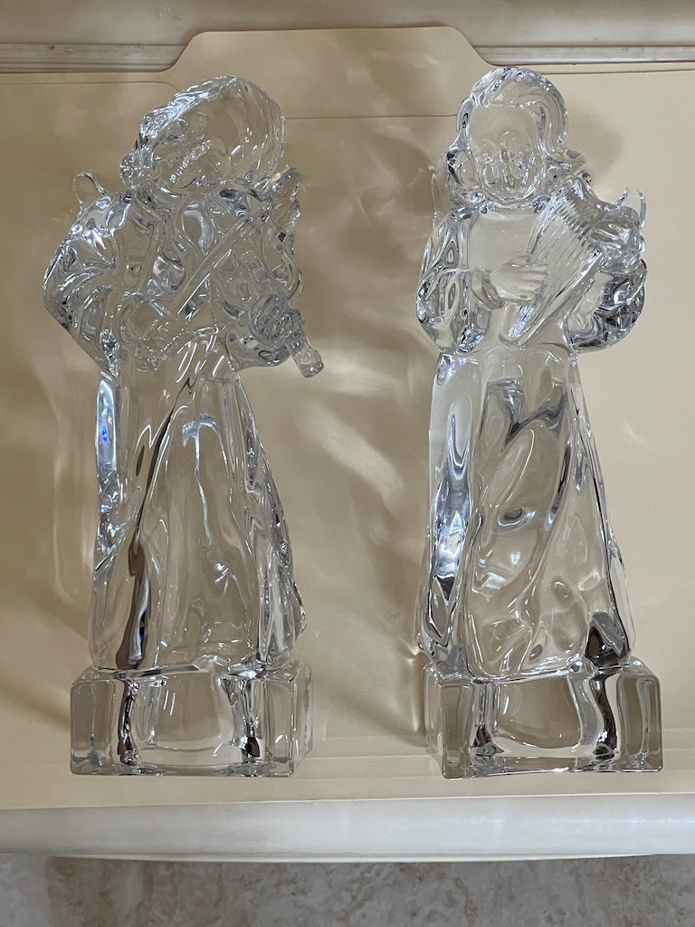 Mikasa Herald Collection Lead Crystal Angel Figurines - Angelic Harp & Violin Set, German Crafted 8" Clear Christmas Angels, Heavy Tabletop Decor