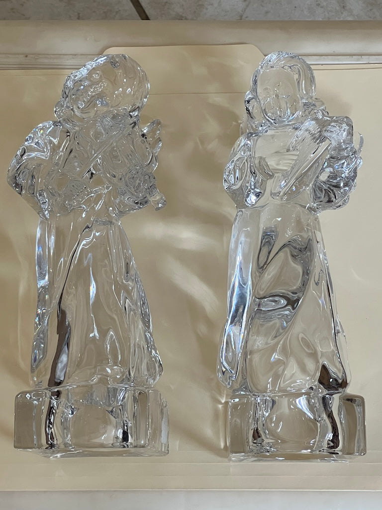 Mikasa Herald Collection Lead Crystal Angel Figurines - Angelic Harp & Violin Set, German Crafted 8" Clear Christmas Angels, Heavy Tabletop Decor