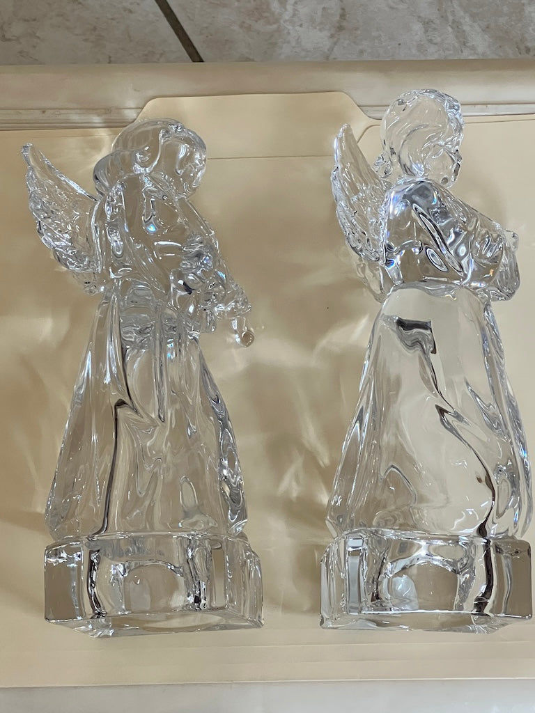 Mikasa Herald Collection Lead Crystal Angel Figurines - Angelic Harp & Violin Set, German Crafted 8" Clear Christmas Angels, Heavy Tabletop Decor