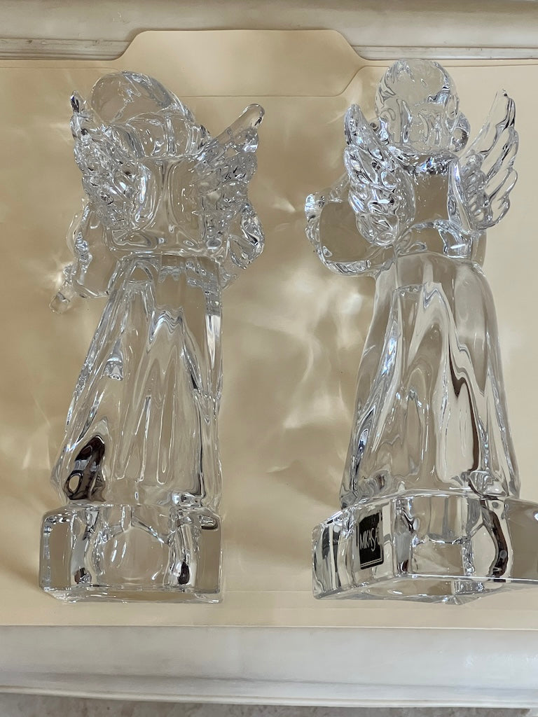 Mikasa Herald Collection Lead Crystal Angel Figurines - Angelic Harp & Violin Set, German Crafted 8" Clear Christmas Angels, Heavy Tabletop Decor
