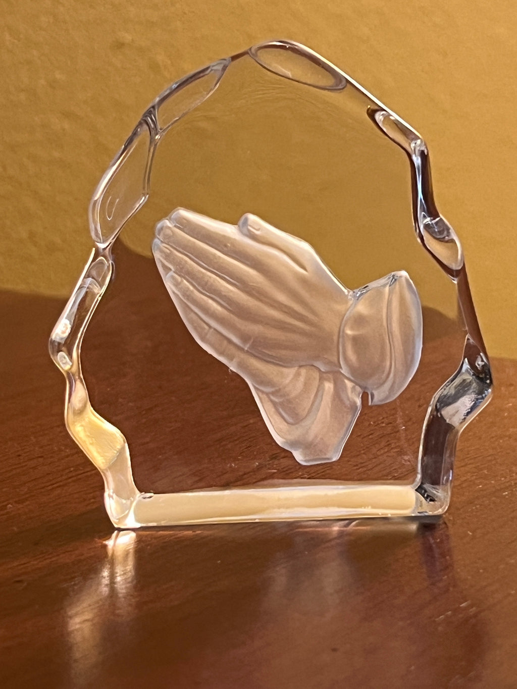 Vintage Viking Glass Praying Hands Paperweight | 1970s 3D Crystal Art Religious Figurine