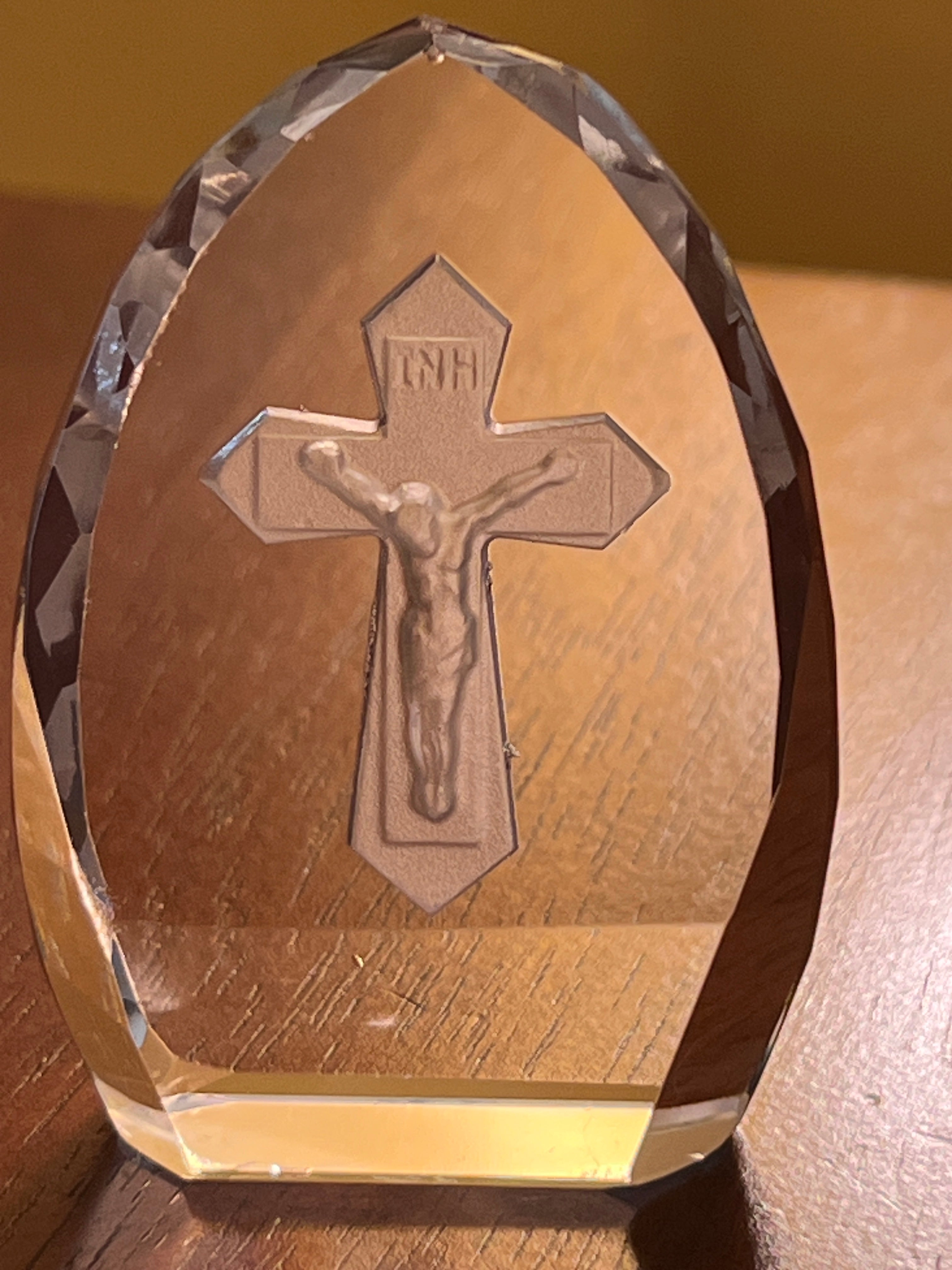 3 Pc Catholic RCIA OCIA Gift Set Vintage Glass Sacred Heart Praying Hands Crucifix