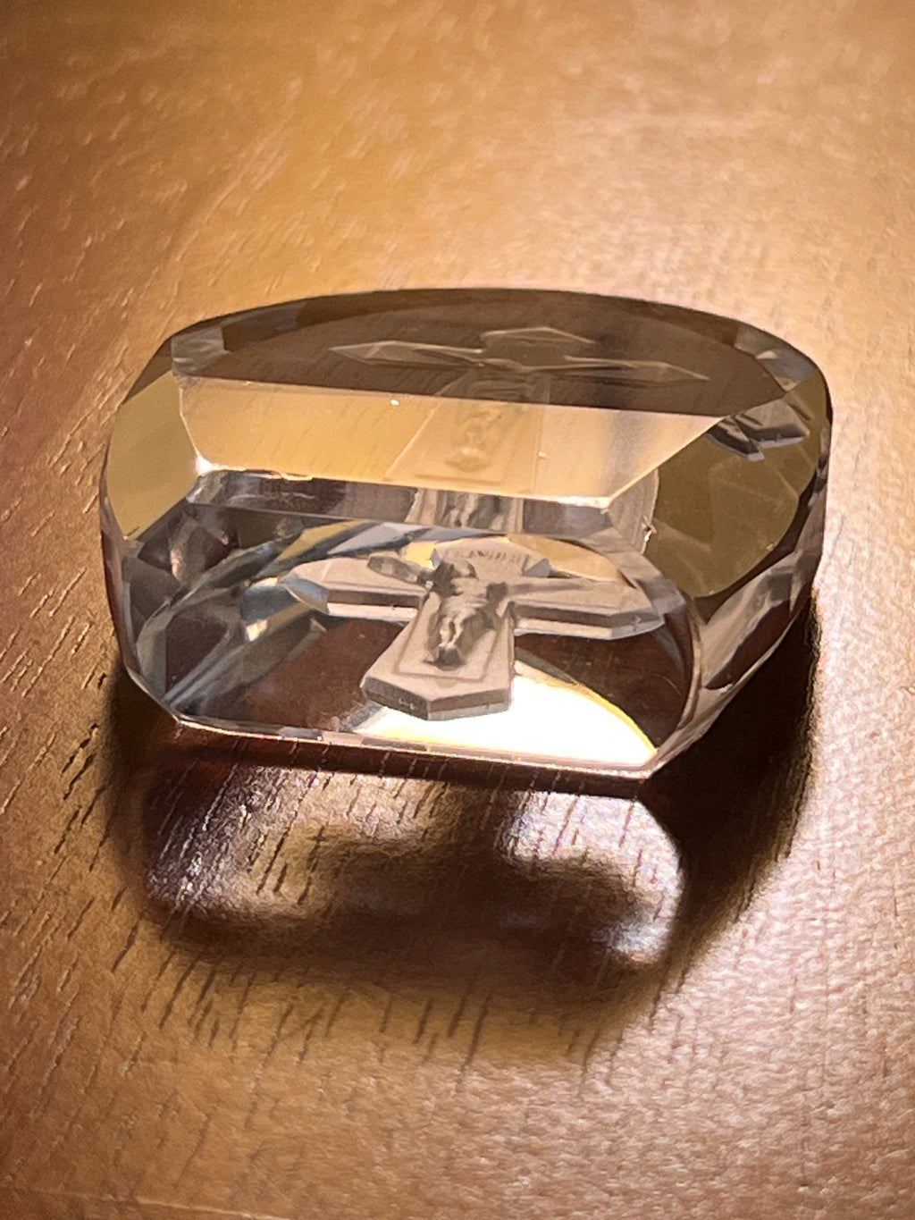 Vintage 3D Laser-Etched Crystal Crucifix Paperweight | Jesus on the Cross Art Glass
