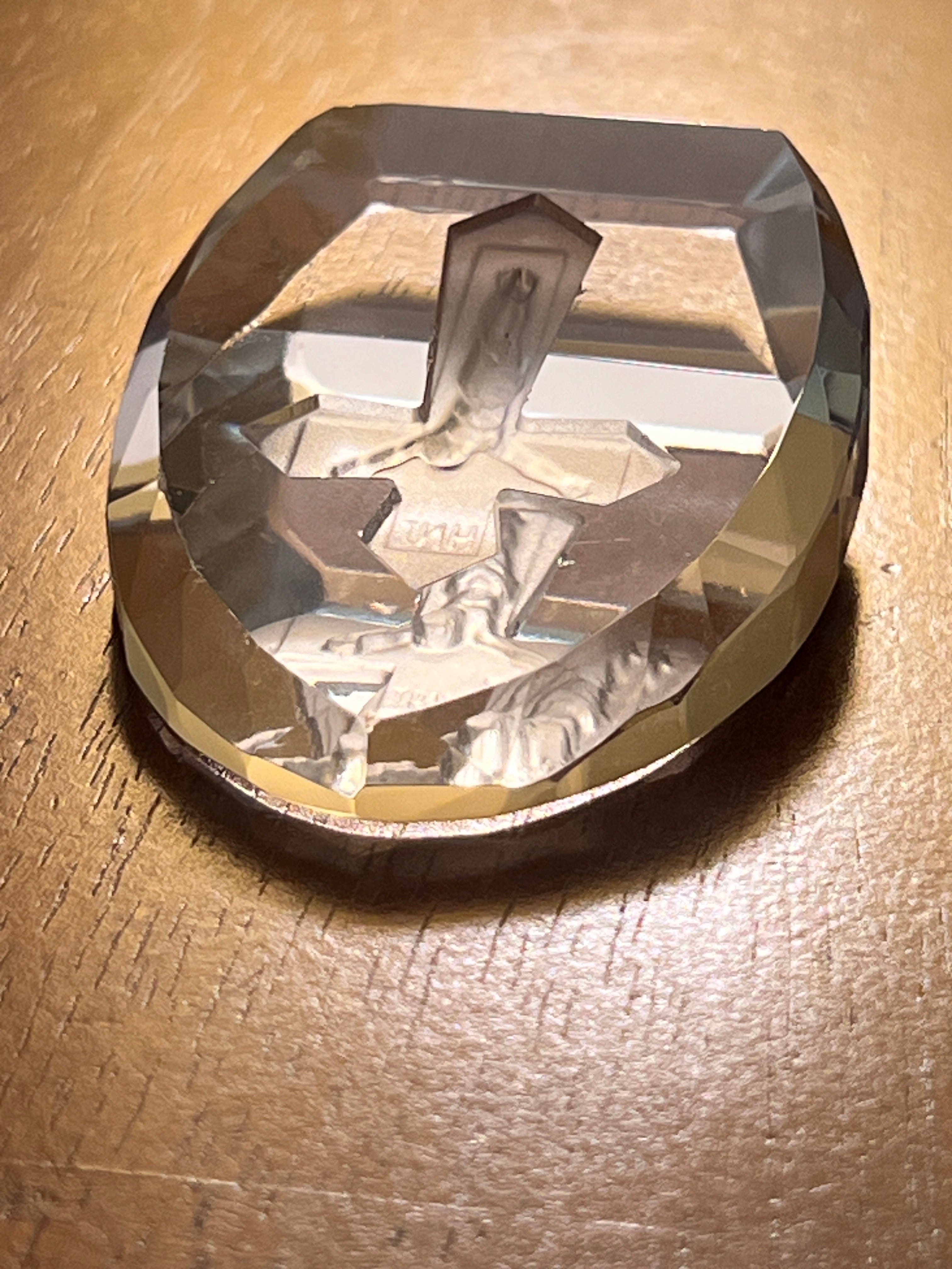 Vintage 3D Laser-Etched Crystal Crucifix Paperweight | Jesus on the Cross Art Glass