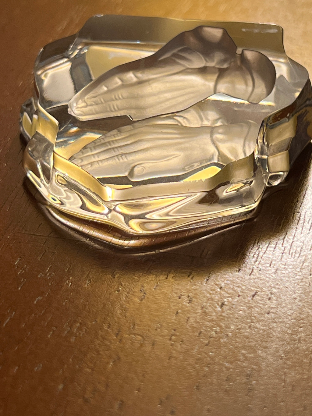 Vintage Viking Glass Praying Hands Paperweight | 1970s 3D Crystal Art Religious Figurine