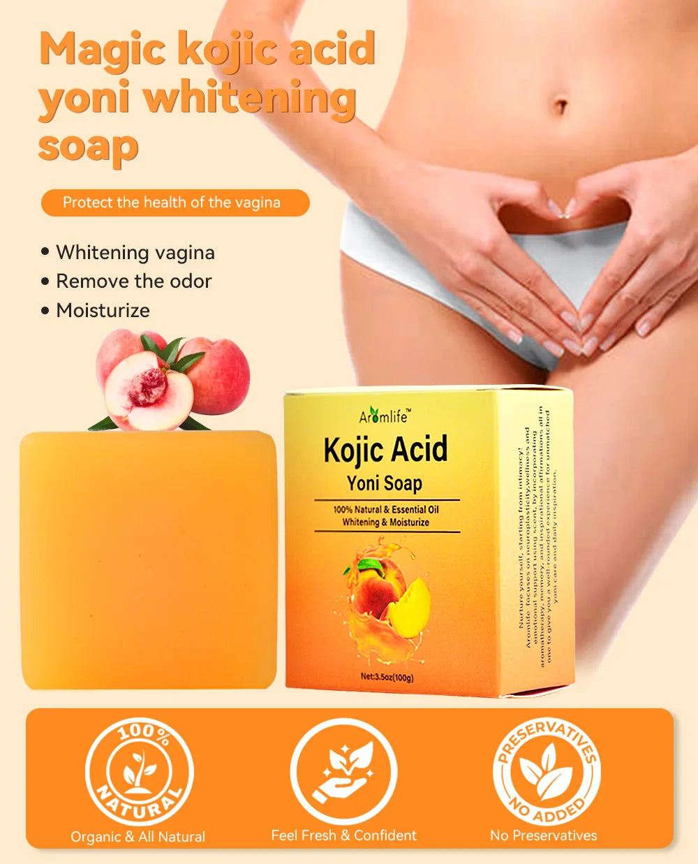 3 Pcs Pure Bliss Kojic Acid Yoni Soap - Natural Intimate Whitening & pH Balance Bar, Organic Feminine Hygiene Cleanser with Essential Oils, Moisturizing Daily Care Soap 3.5oz (Strawberry, Pineapple, Peach)