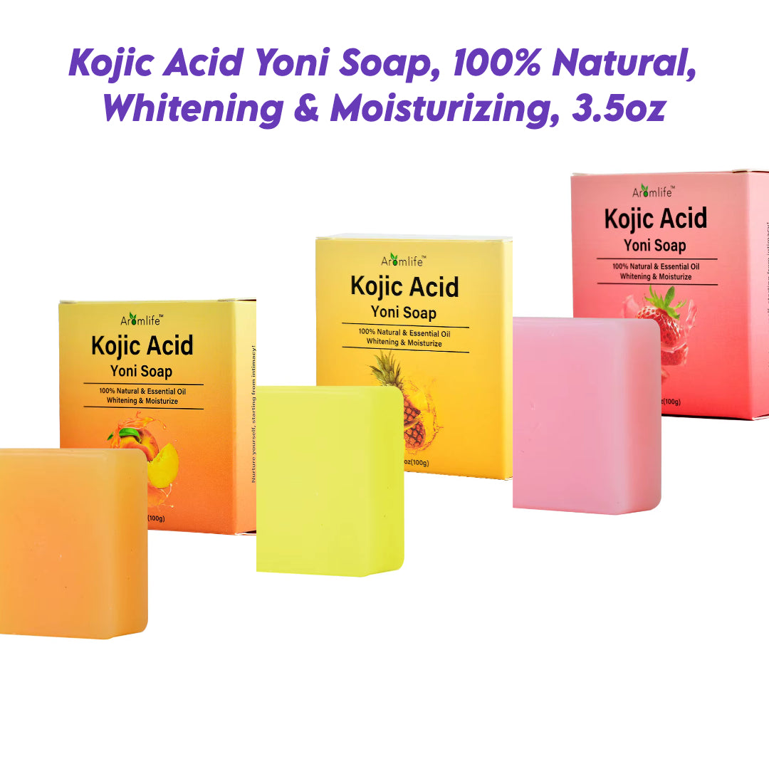 3 Pcs Pure Bliss Kojic Acid Yoni Soap - Natural Intimate Whitening & pH Balance Bar, Organic Feminine Hygiene Cleanser with Essential Oils, Moisturizing Daily Care Soap 3.5oz (Strawberry, Pineapple, Peach)