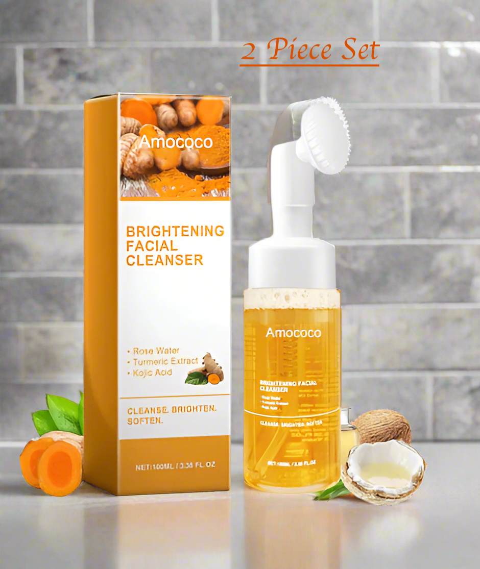 Turmeric Brightening Mousse Facial Cleanser with Kojic Acid & Niacinamide - 2-Pack Deep Cleansing Formula with Silicone Massage Head, 100ml Each
