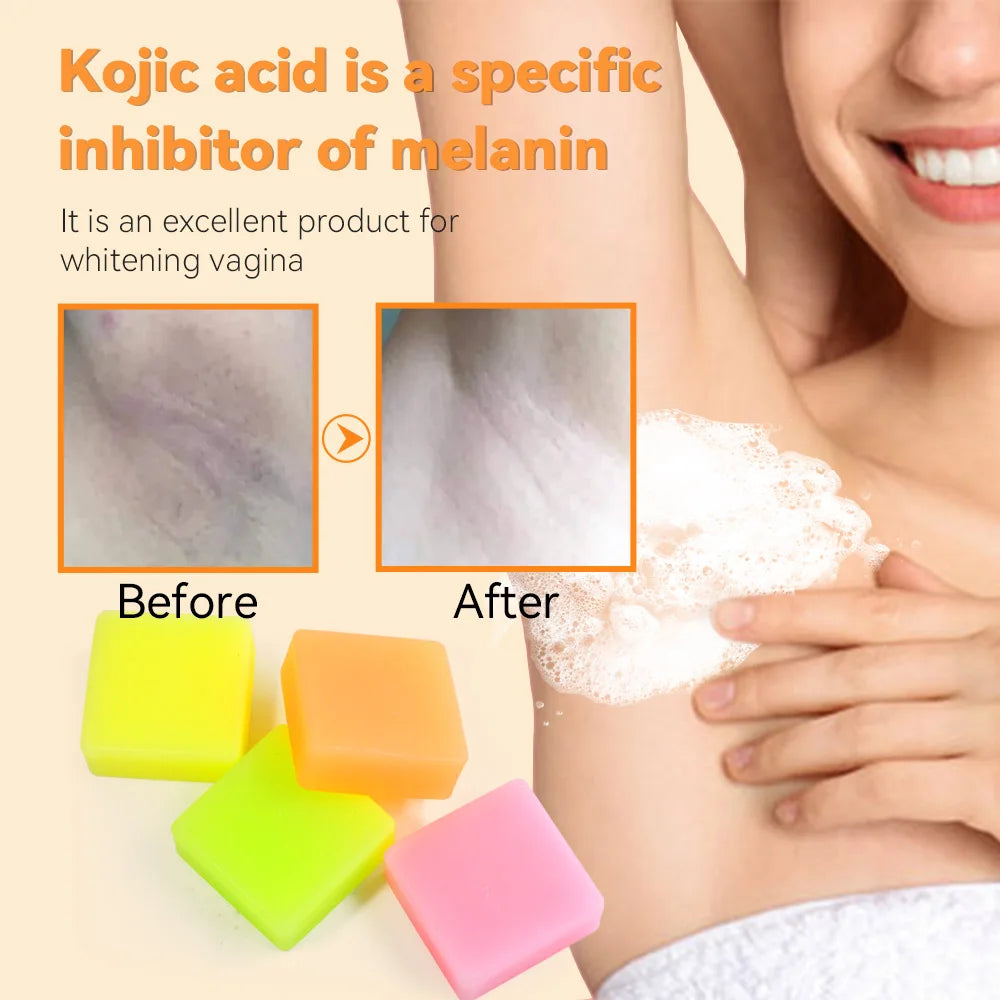 3 Pcs Pure Bliss Kojic Acid Yoni Soap - Natural Intimate Whitening & pH Balance Bar, Organic Feminine Hygiene Cleanser with Essential Oils, Moisturizing Daily Care Soap 3.5oz (Strawberry, Pineapple, Peach)