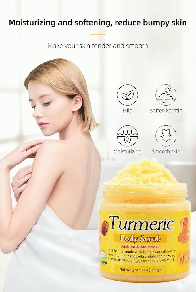 Turmeric Body Scrub Dead Sea Salt Scrub Gentle Moisturizing and Exfoliating Body Scrub Exfoliation Skin Whitening Deep Cleansing, 8oz