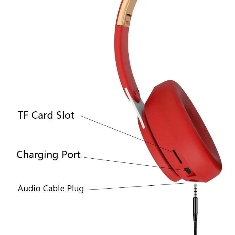 XBass Wireless Over-Ear Headphones with Mic - Active Noise Cancelling Bluetooth 5.3 Headset for Work, Gym, Travel, & Music, 300-Hour Standby Time & Fast Charging (Red)