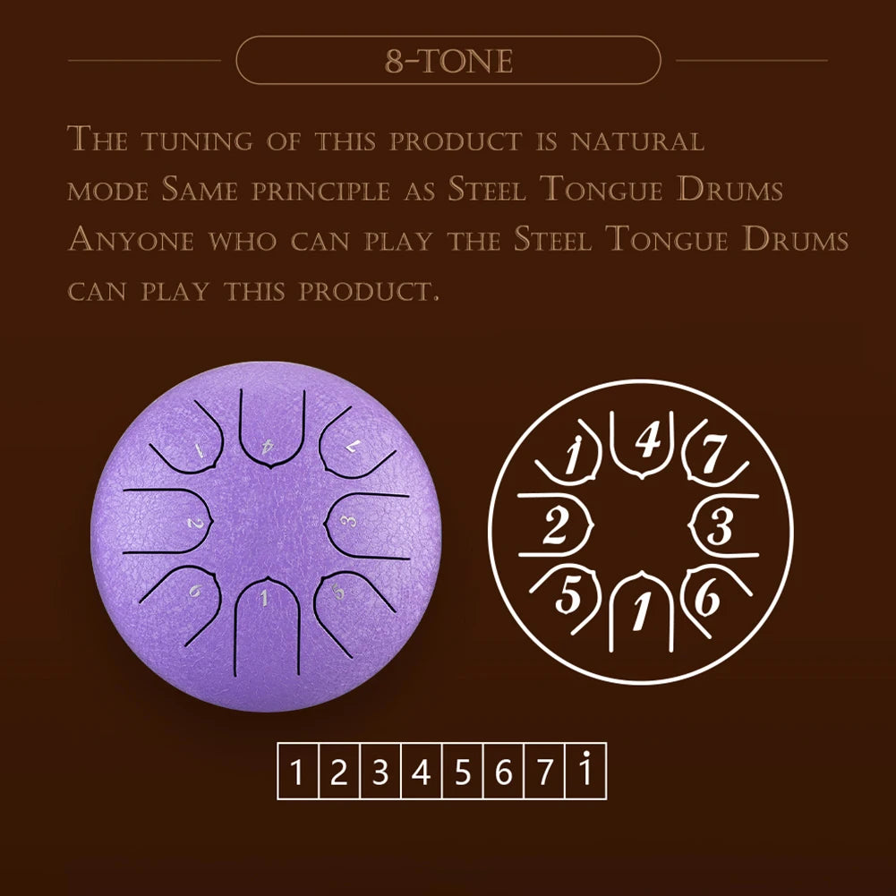 Portable Steel Tongue Drum Set - 6 Inch, 8 Notes (Ethereal Sound)
