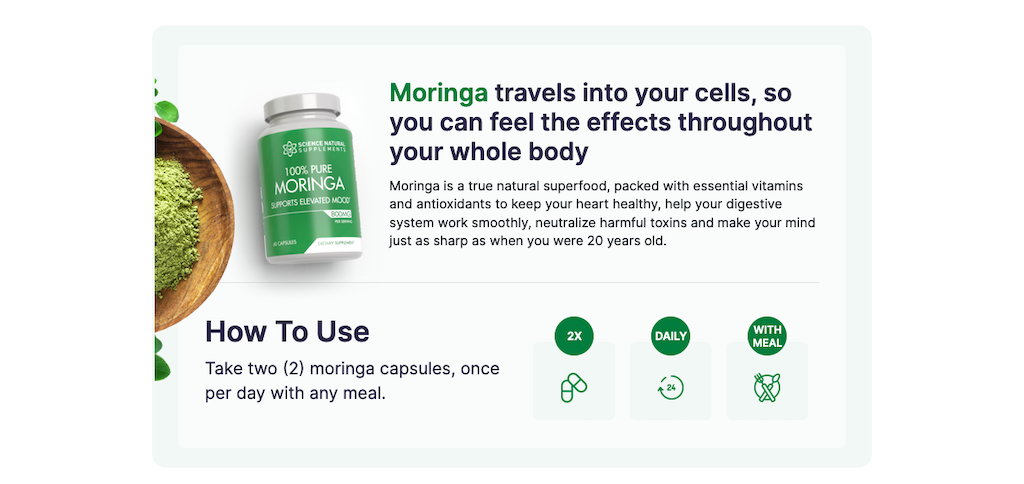 Science Natural Supplements 100% Pure 800mg Moringa Capsules (60 Count)