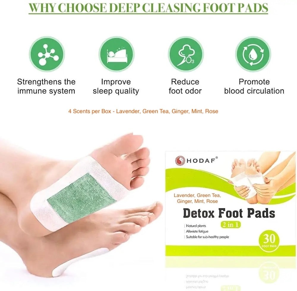 2-in-1 Natural Bamboo Vinegar Deep Cleansing Detox Foot Pads (5 Scents - 30 Pads/Box)
