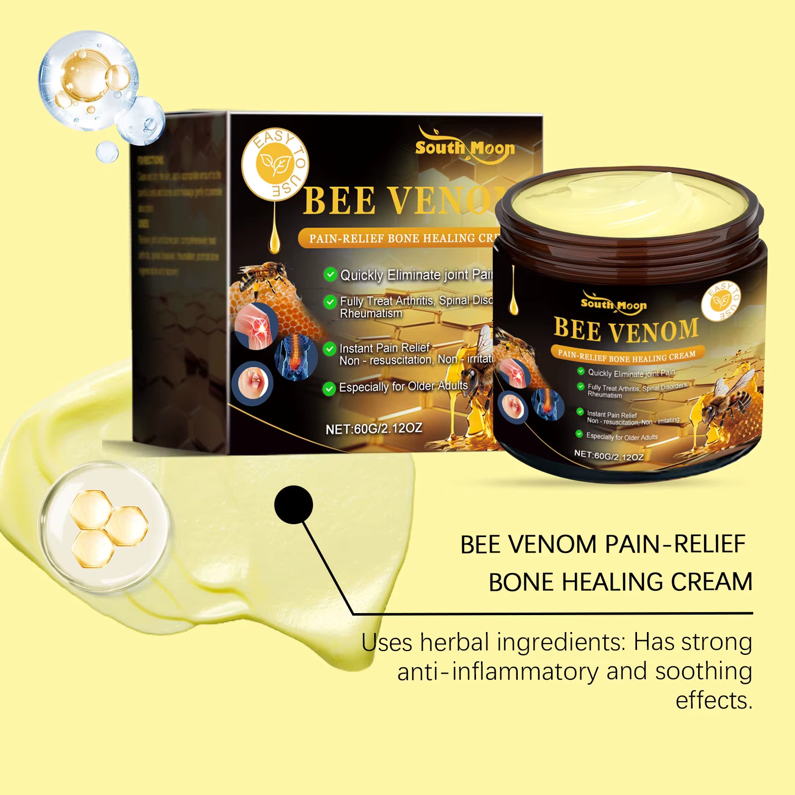 Bee Venom Joint Relief Cream (2-Pack) - 60g Natural Pain Relief Cream with Honey & Glycerin for Arthritis, Muscle Pain & Joint Stiffness