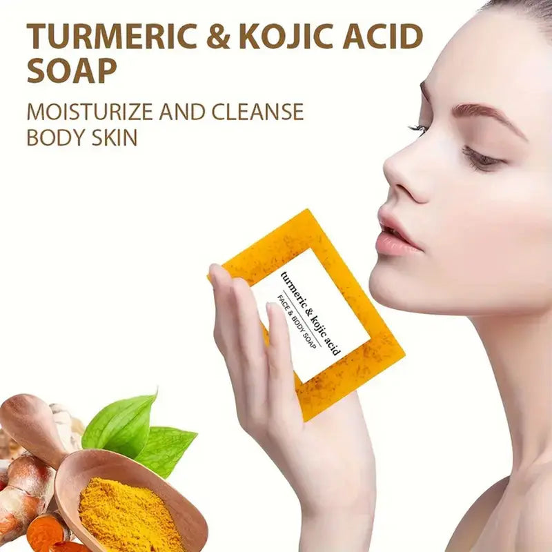Deep Cleansing Turmeric & Kojic Acid Skin Brightening Soap for Dark Spots, Acne & Scars, Natural Skin Brightening Face & Body Cleanser, 2-Pack