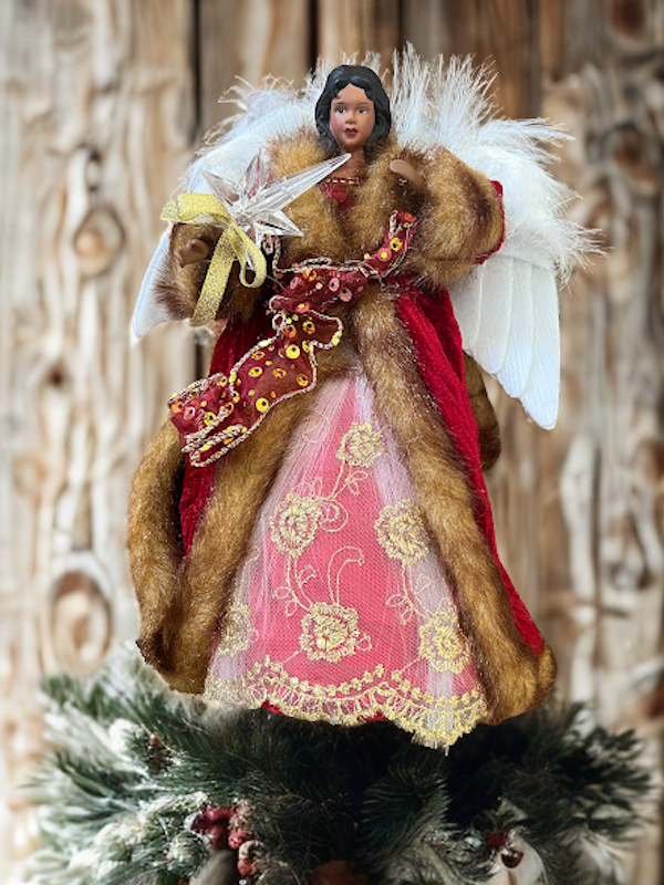 12" African American Angel Tree Topper, LED Color Changing Lighted Star