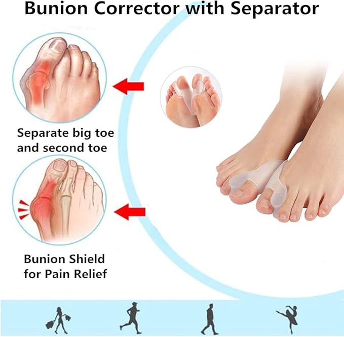 Set of 5-Toe Socks and Bunion Corrector Pads for Pain Relief and Toe Alignment