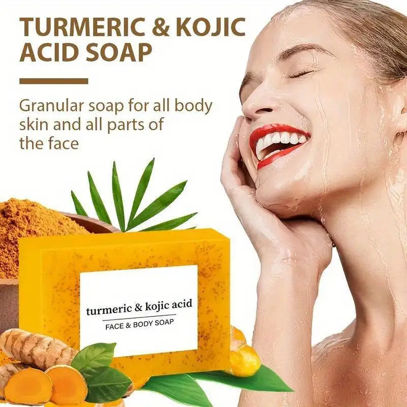 Deep Cleansing Turmeric & Kojic Acid Skin Brightening Soap for Dark Spots, Acne & Scars, Natural Skin Brightening Face & Body Cleanser, 2-Pack