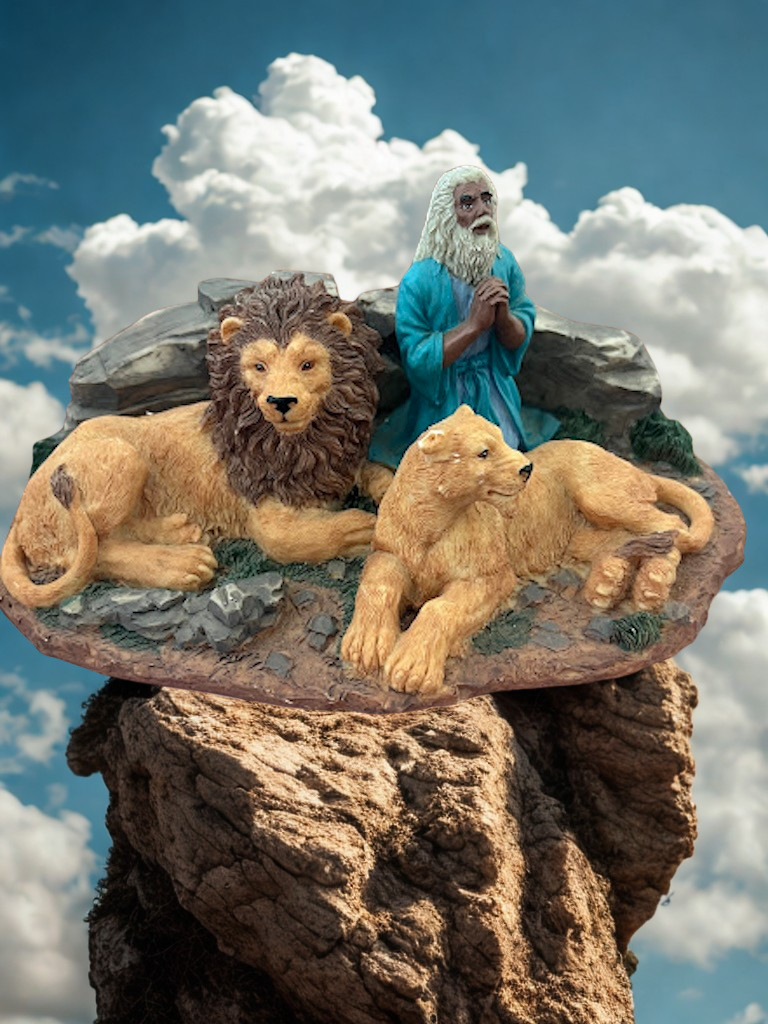 Vintage Daniel in the Lion's Den Figurine - Christian Art Sculpture