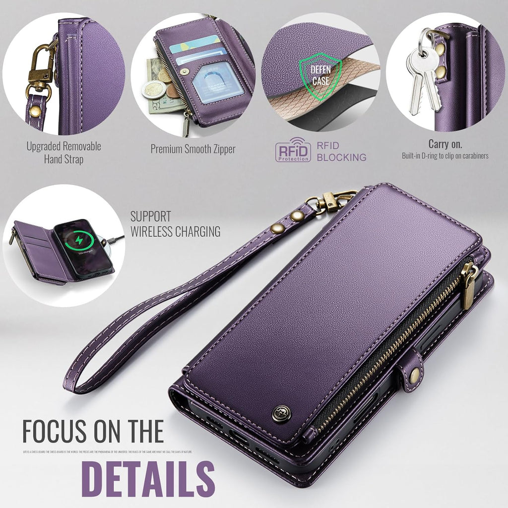 RFID Blocking Crossbody Wallet Phone Case for iPhone 15/14/13/12 Pro, 11/12/13/14/15/16e/XR | Wireless Charging Flip PU Leather Kickstand Card Holder