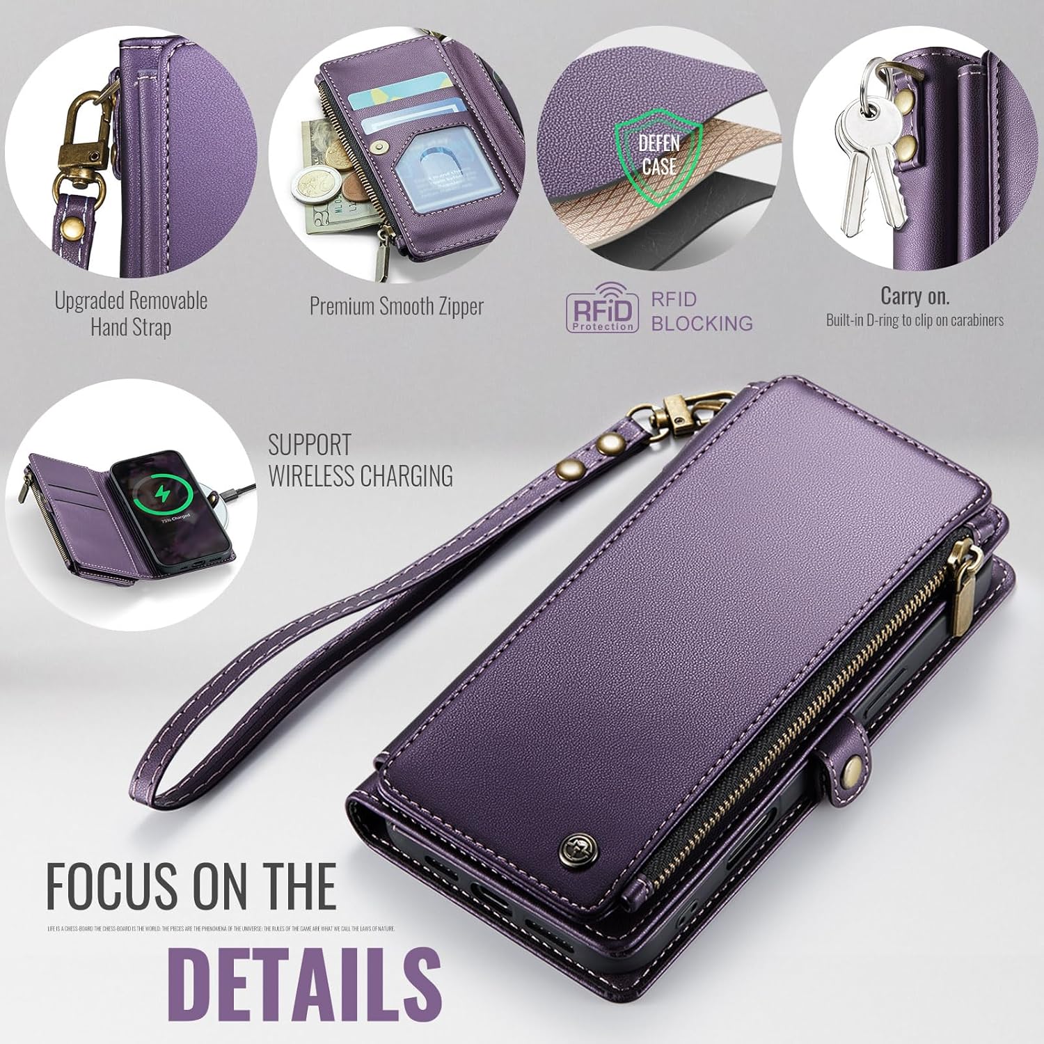RFID Blocking Crossbody Wallet Phone Case for iPhone 15/14/13/12 Pro, 11/12/13/14/15/16e/XR | Wireless Charging Flip PU Leather Kickstand Card Holder