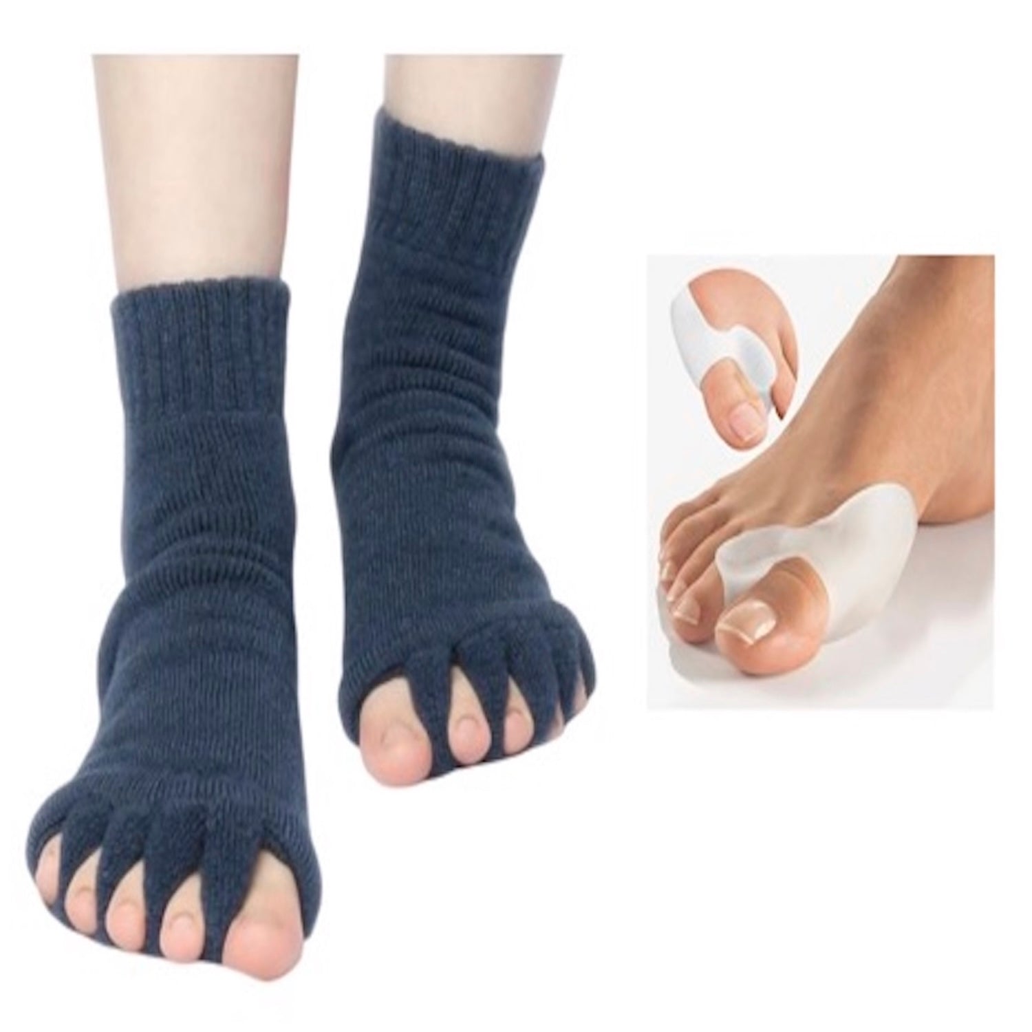 Set of 5-Toe Socks and Bunion Corrector Pads for Pain Relief and Toe Alignment