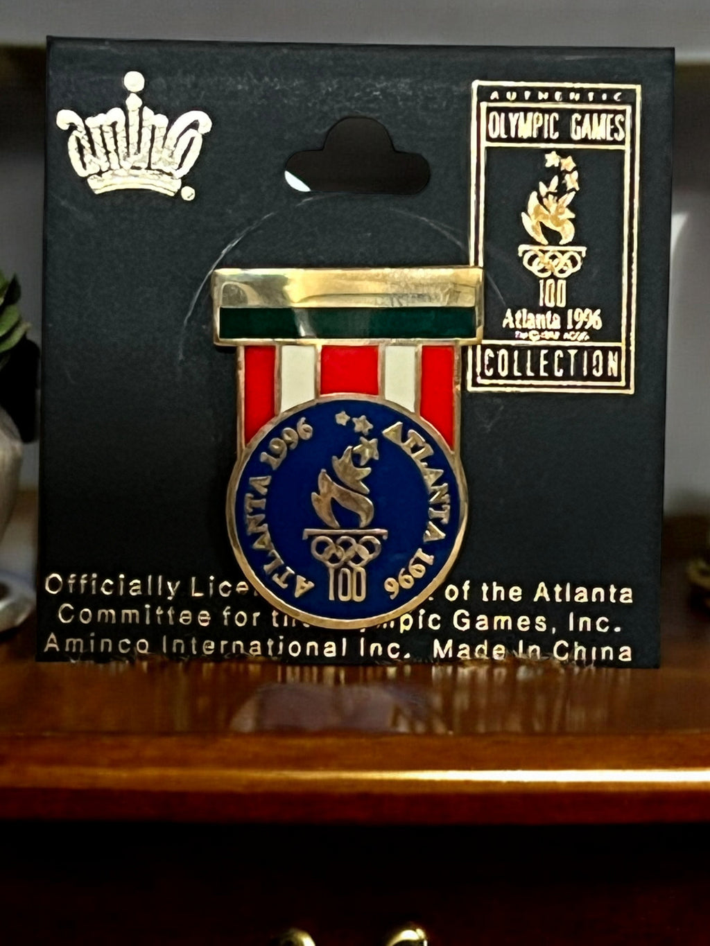 Authentic Atlanta 1996 Olympics 100 Years Torch Lapel Hat Pin • Official ACOG Hologram • USA Collectible Souvenir • Aminco