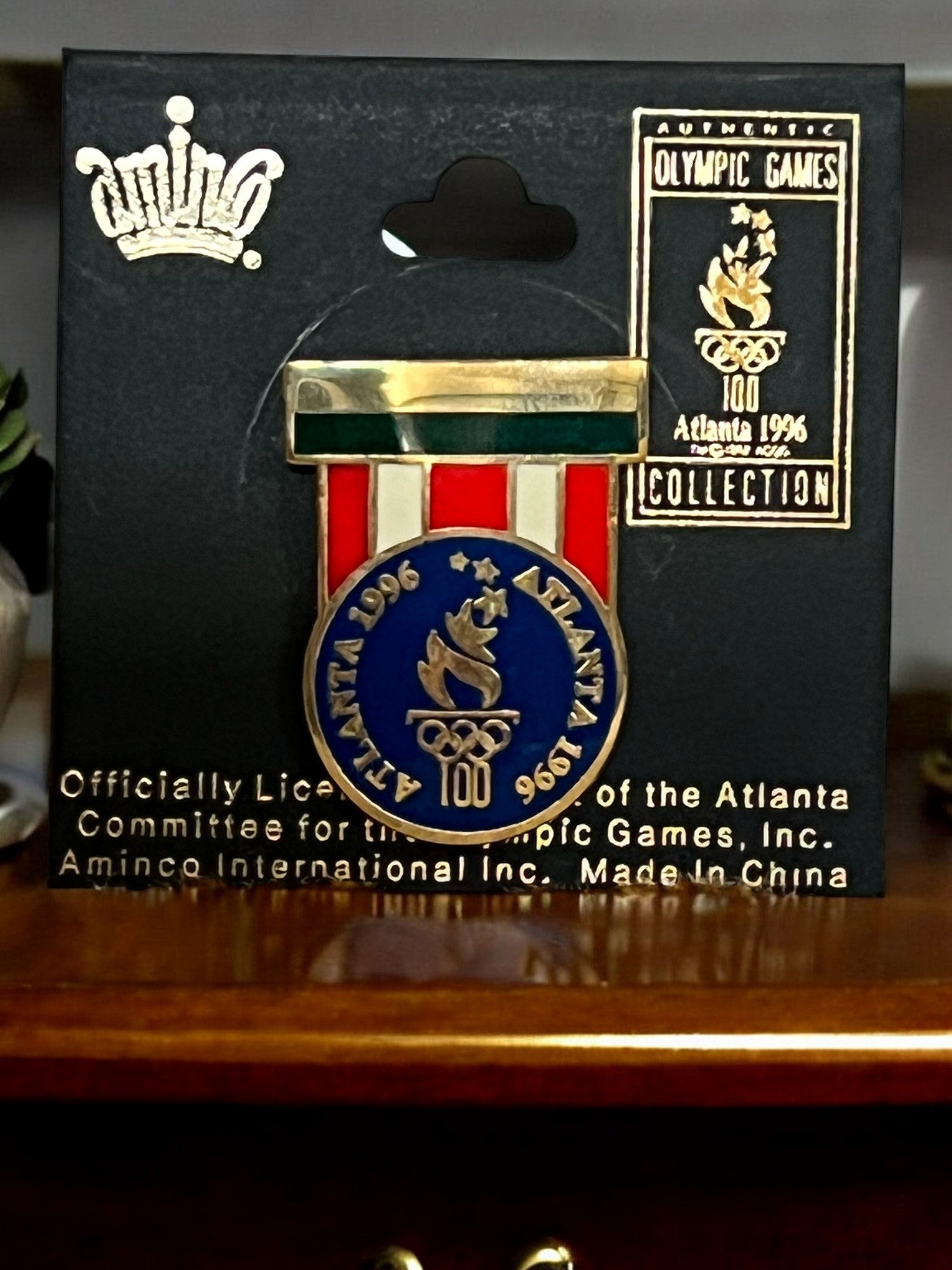Authentic Atlanta 1996 Olympics 100 Years Torch Lapel Hat Pin • Official ACOG Hologram • USA Collectible Souvenir • Aminco