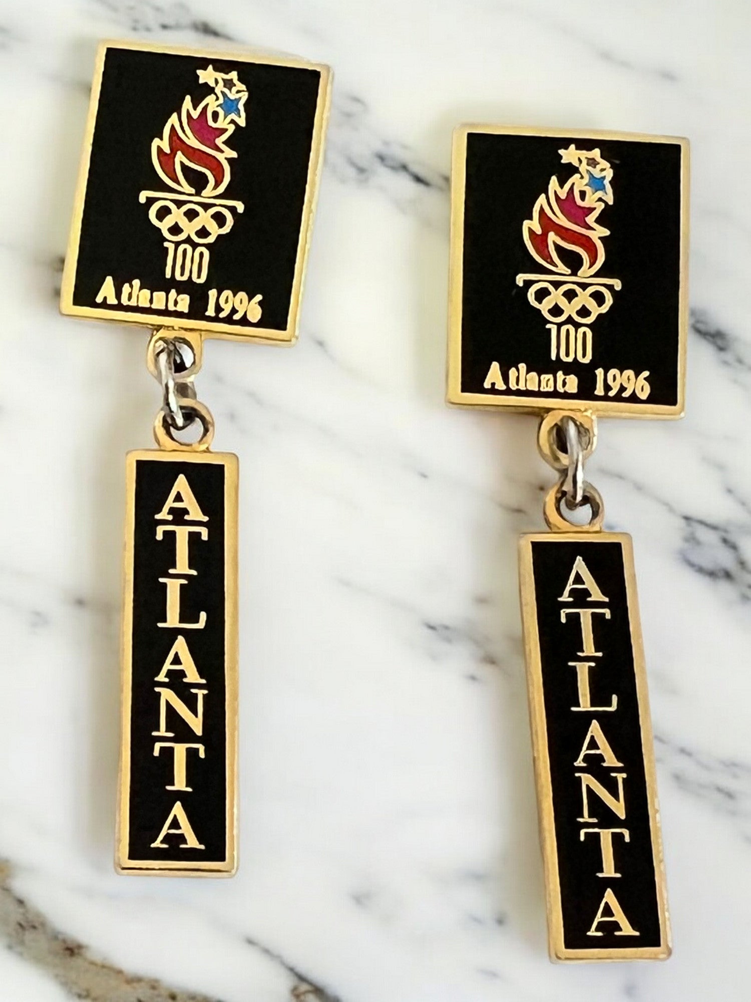 Atlanta 1996 Olympics Torch Earrings – Vintage 100 Years Centennial Official Olympic Games Collectible Jewelry