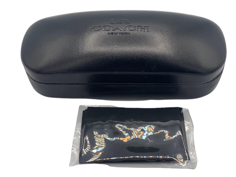 Authentic COACH Glasses Case Hard Shell w/ Sealed Cleaning Cloth – Black Leather-Like Exterior, Velvet Interior