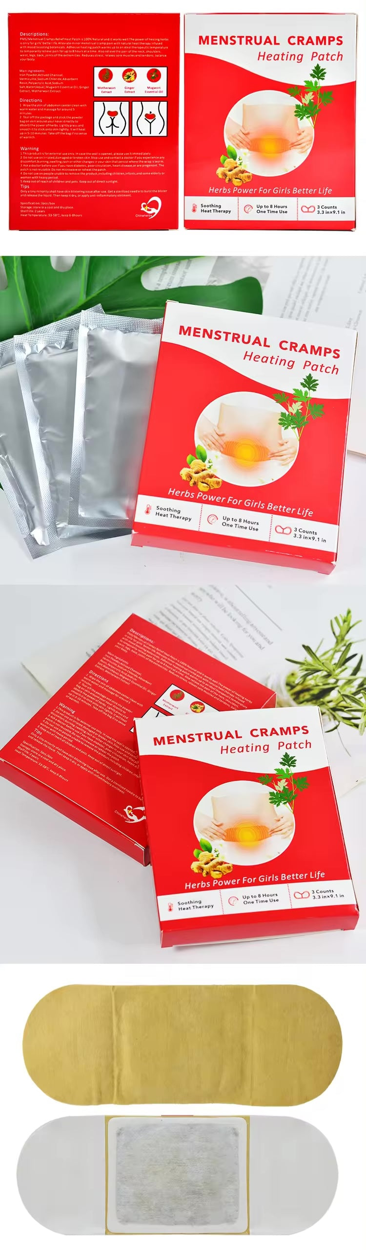 Period and Menstrual Cramps Heating Patch Natural Heating Patches for Period Cramps with Motherwort Ginger and Mugwort - 9 pcs