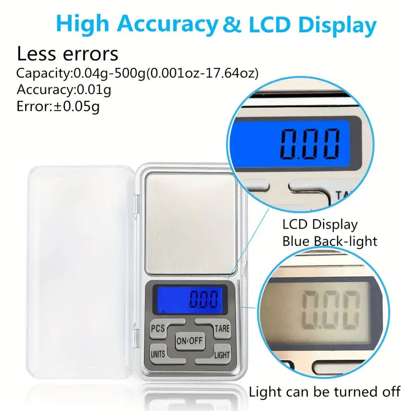 Mini Electronic Digital Pocket Scale High Accuracy 500g/0.1g g/tl/oz/ct/gn Modes