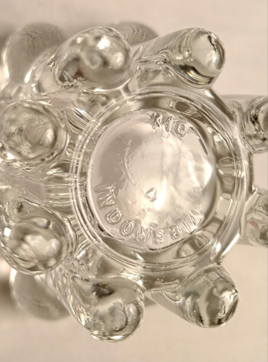 Set of 2 Vintage KIG Indonesia Pressed Glass Taper Candle Holders - Clear Ribbed Flower Design