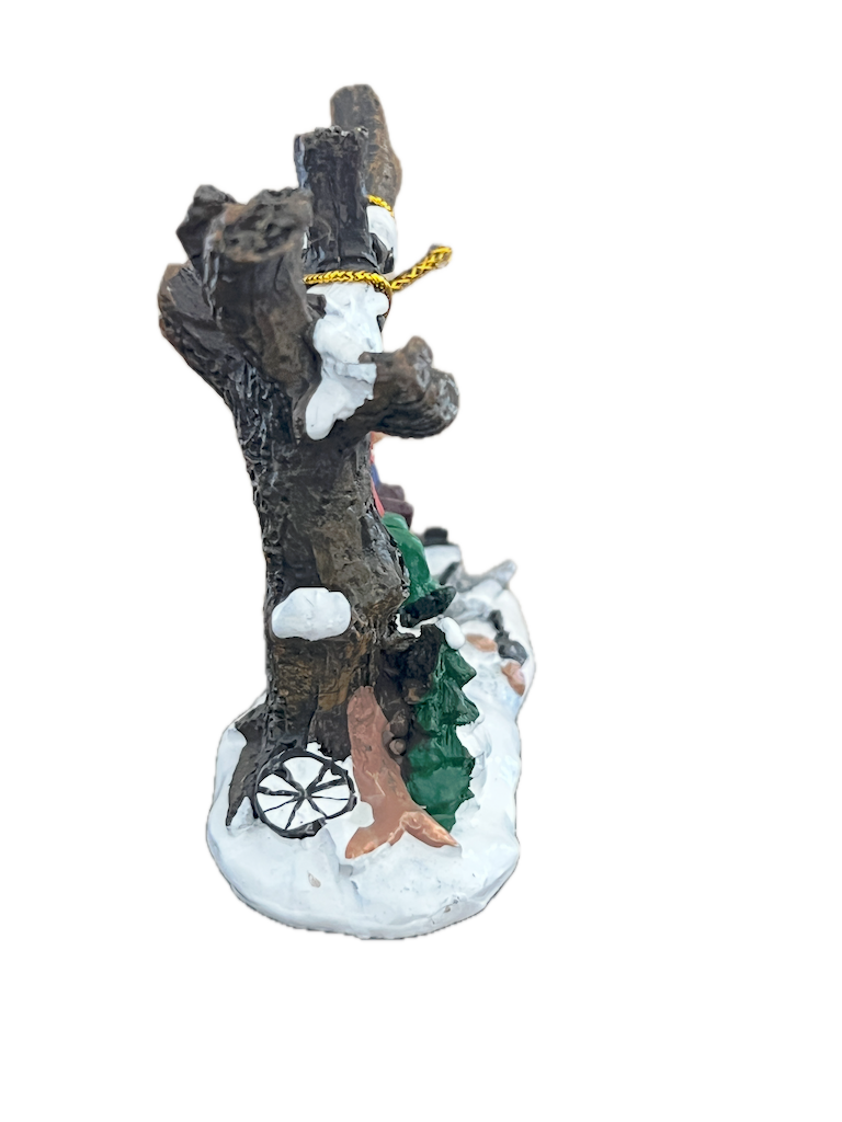 Enchanting Vintage Miniature: Boy & Girl on a Swing in the Snow - Christmas Village Decoration